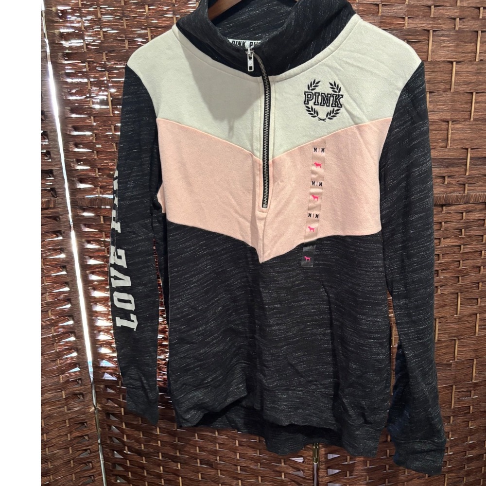 PINK Victoria's Secret Colorblock Pullover Quarter‎ Zip Long Sleeve Top